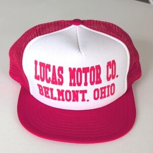 Vintage snap back mesh trucker hat. Lucas Motor Co. Designer Award Headwear.
